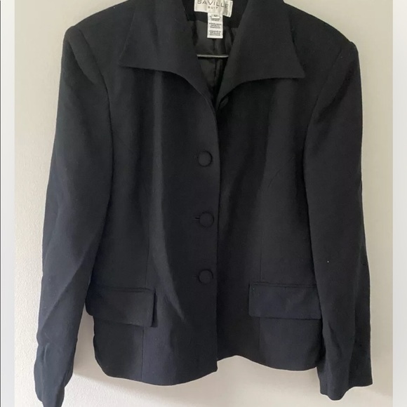 Vintage Saville Suit Pure Wool Black Button Up Retro Blazer Jacket Women's Sz 12 - Picture 5 of 7